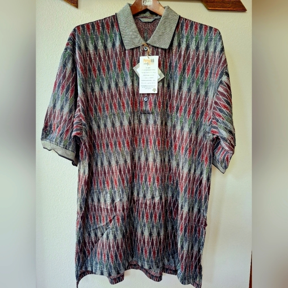 NWT Descente International Permalok Golf Polo Diamond Pattern Mens Size XL